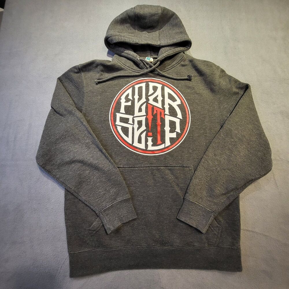 Fear Itself Hoodie Mens M Gray Pullover Sweatshirt Long Sleeve Graphic